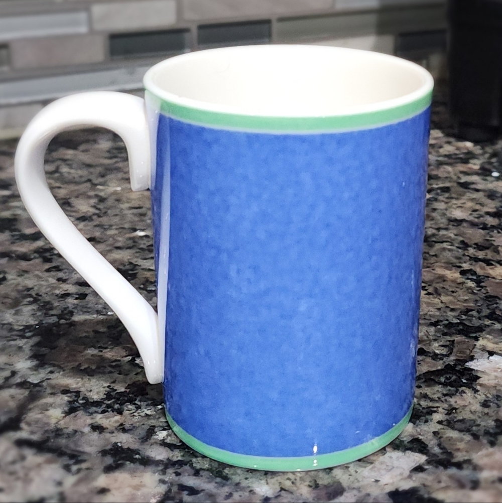 Fitz & Floyd Correlations Blue Coffee Mug Green Trim Colorful Kitchen